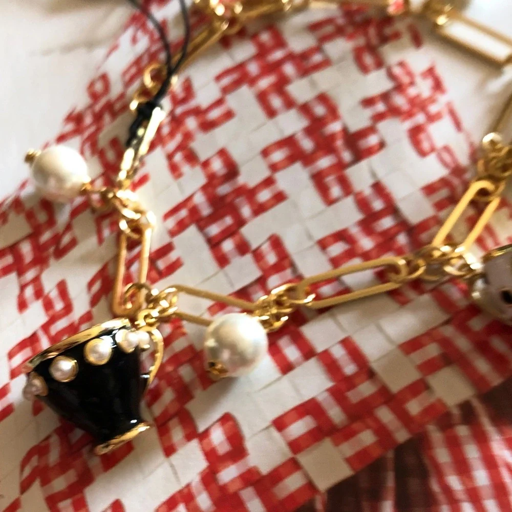 kate spade Gold-Tone Bracelet with Black Enamel Charm and Pearl Drops - Picture 8 of 10